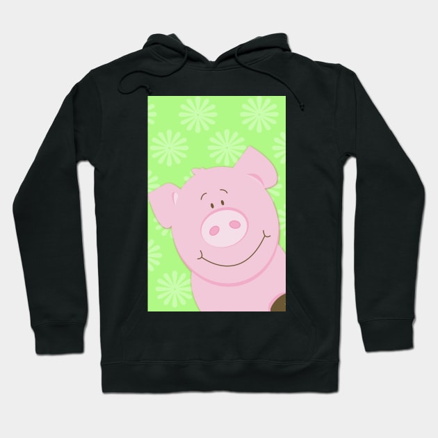 Cute Happy Pig - Green Hoodie by JessDesigns